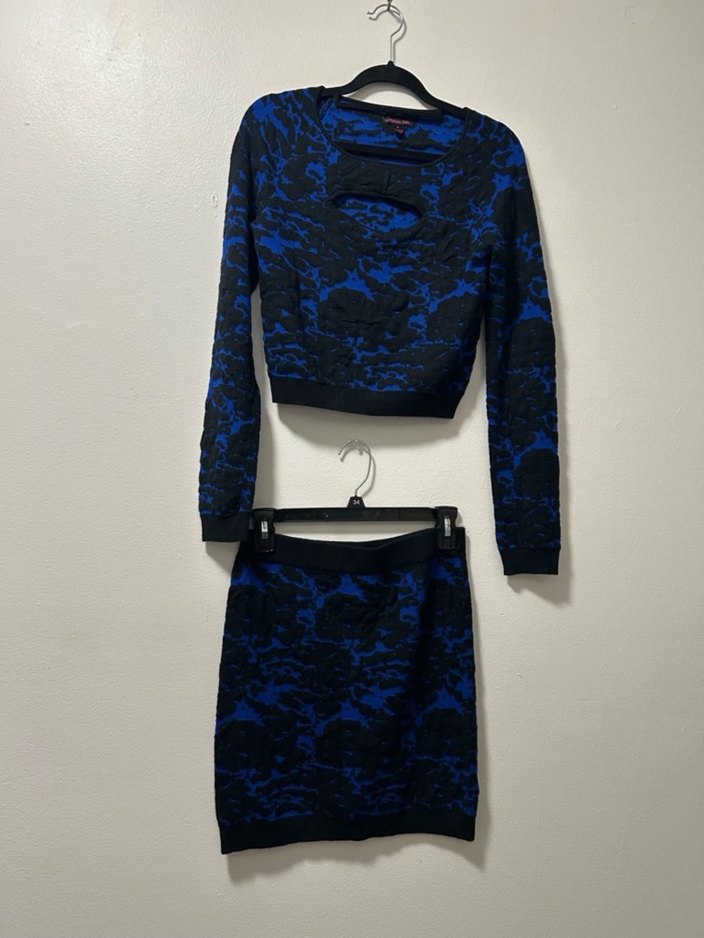 Material Girl Blue and Black Cropped Sweater & Skirt Set